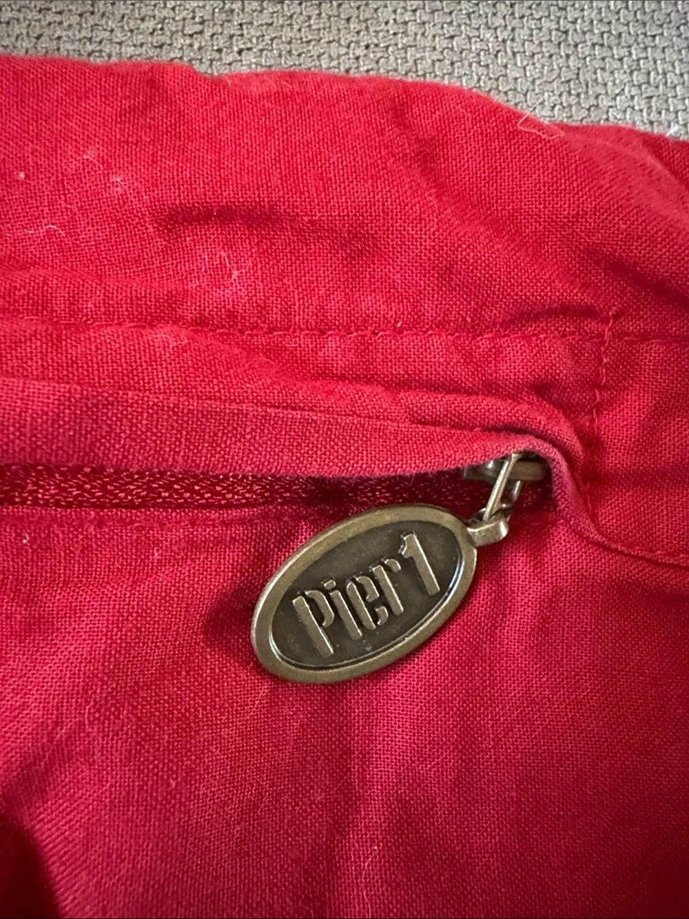 Pier 1 Red Tote with Branded Metal Zipper Pull
